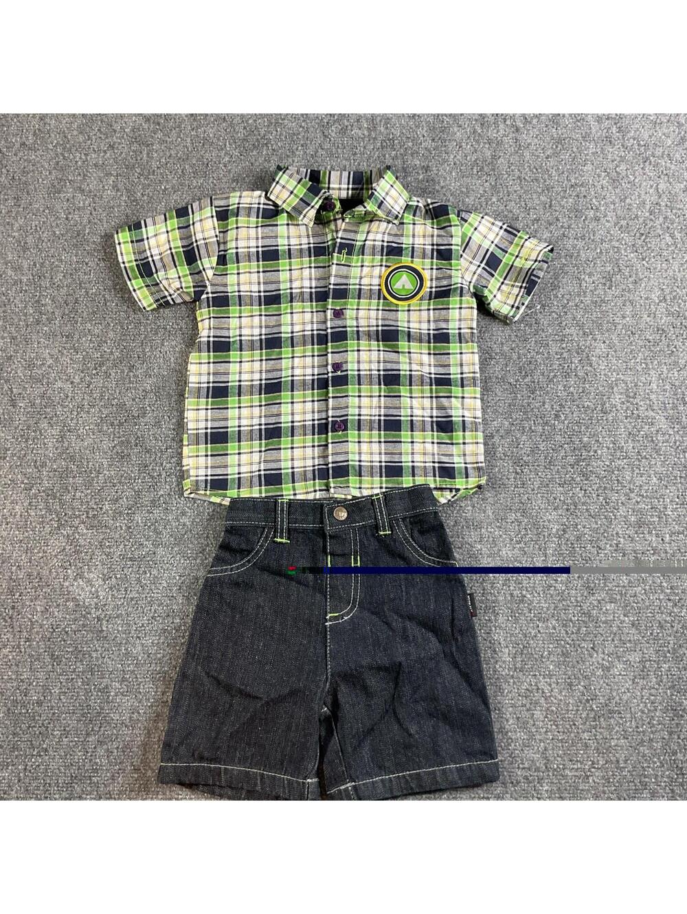 Air Walk Kids 2 Pcs Set Shorts And Button Up Blue And Green Size 24 M